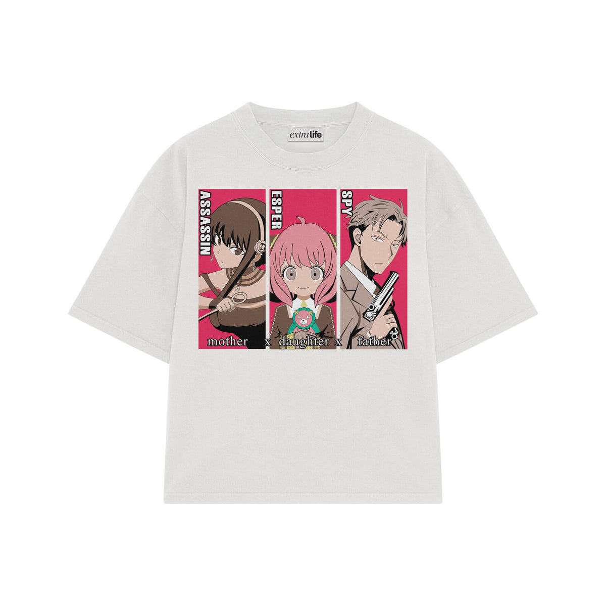 Playera streetwear premium de anime y gaming ExtraLife MX, corte oversized drop shoulder ligero y fresco en color Deep Black y Off-White, moda urbana mexicana de culto.