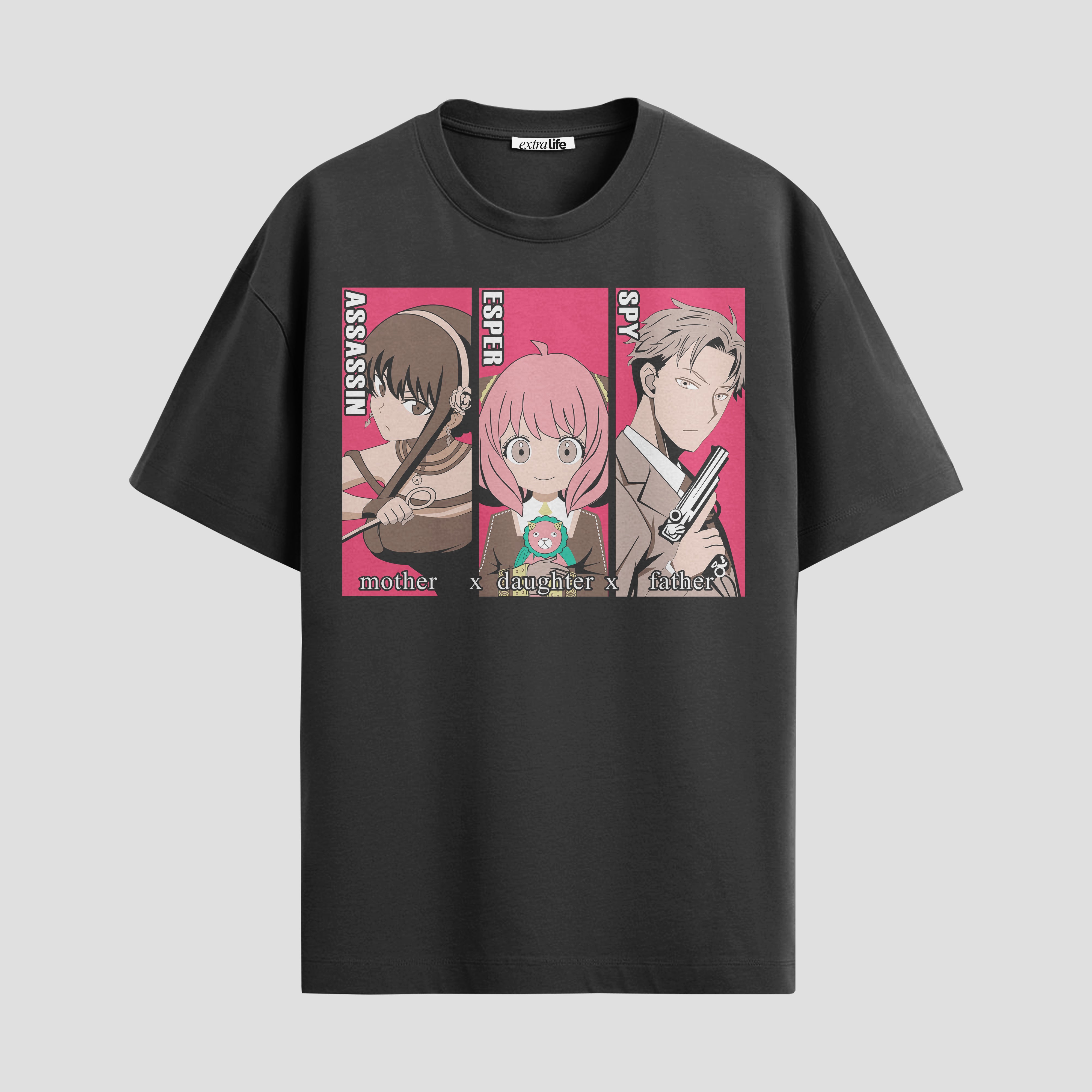 Playera urbana de anime y gaming ExtraLife MX, corte Standard Fit unisex ligero y transpirable en color Deep Black y Pure White, ropa de uso diario para gym y casual.