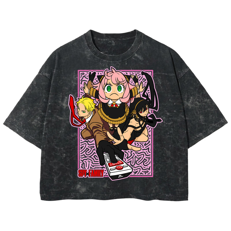 Playera streetwear premium de anime y gaming ExtraLife MX, corte boxy deluxe mineral wash heavyweight en color Acid Wash, moda urbana mexicana de culto.