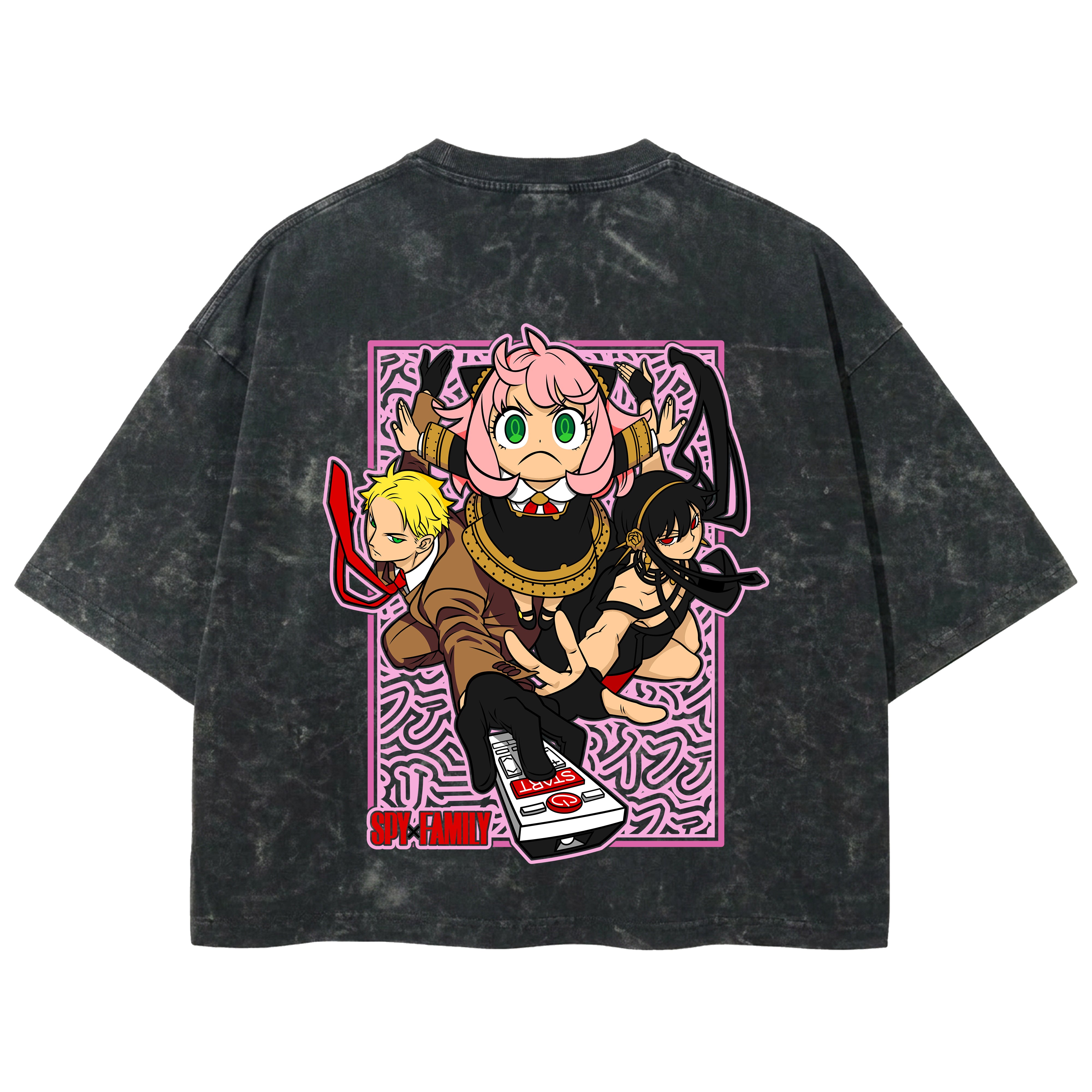 Playera streetwear premium de anime y gaming ExtraLife MX, corte boxy deluxe mineral wash heavyweight en color Acid Wash, moda urbana mexicana de culto.