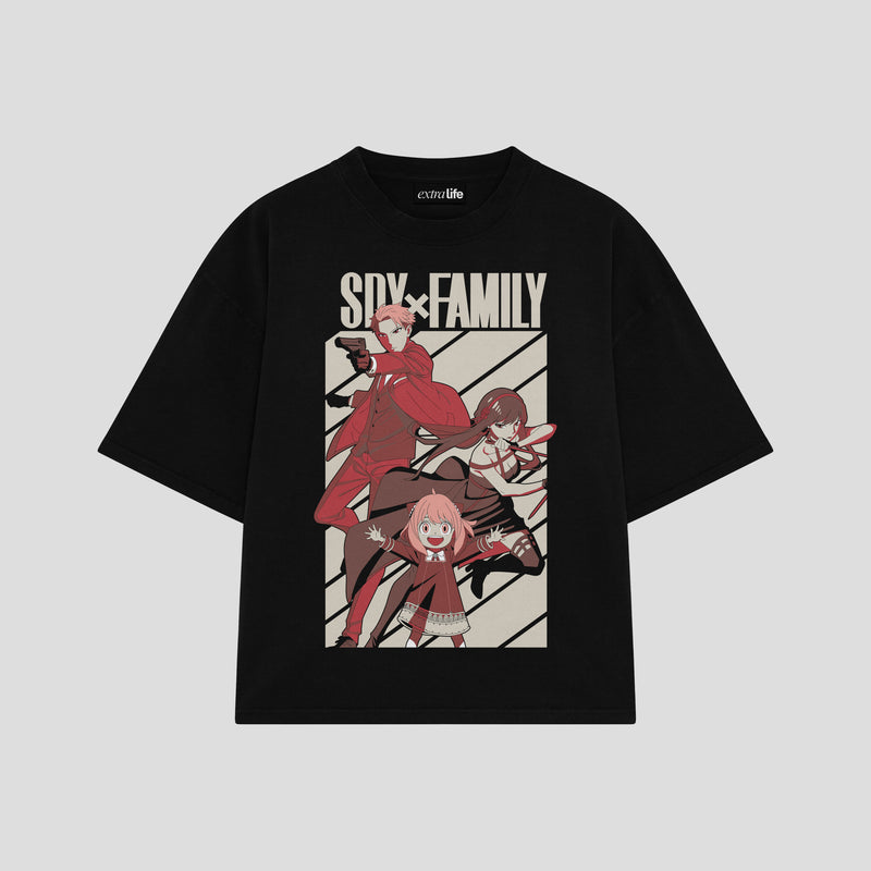 Playera streetwear premium de anime y gaming ExtraLife MX, corte boxy oversized drop shoulder heavyweight en color Deep Black y Off-White, moda urbana mexicana de culto.