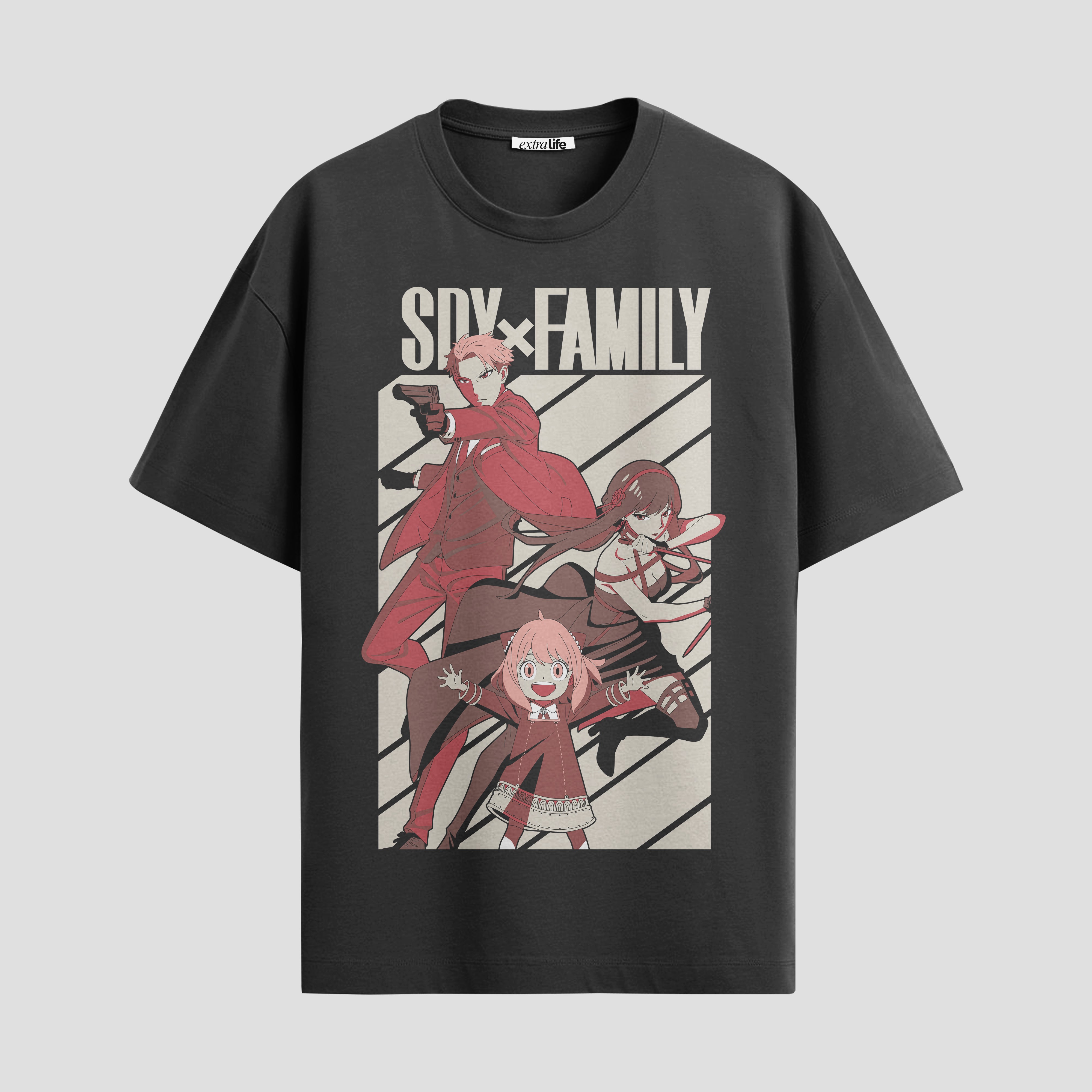 Playera urbana de anime y gaming ExtraLife MX, corte Standard Fit unisex ligero y transpirable en color Deep Black y Pure White, ropa de uso diario para gym y casual.