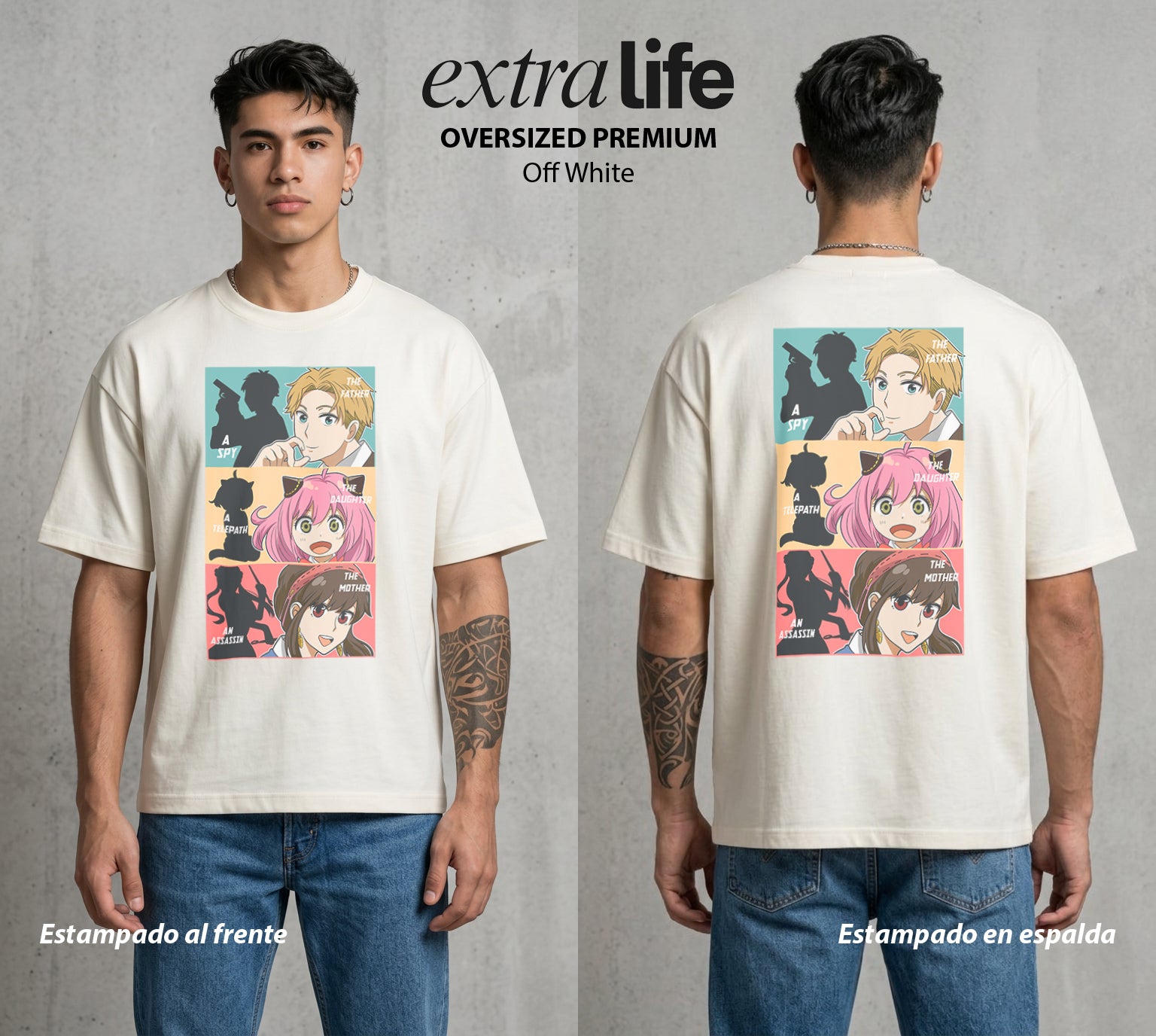 Familia de Operativos | La Familia del Secreto #04162 - Playera Oversized Premium | Off White - Foto en modelo
