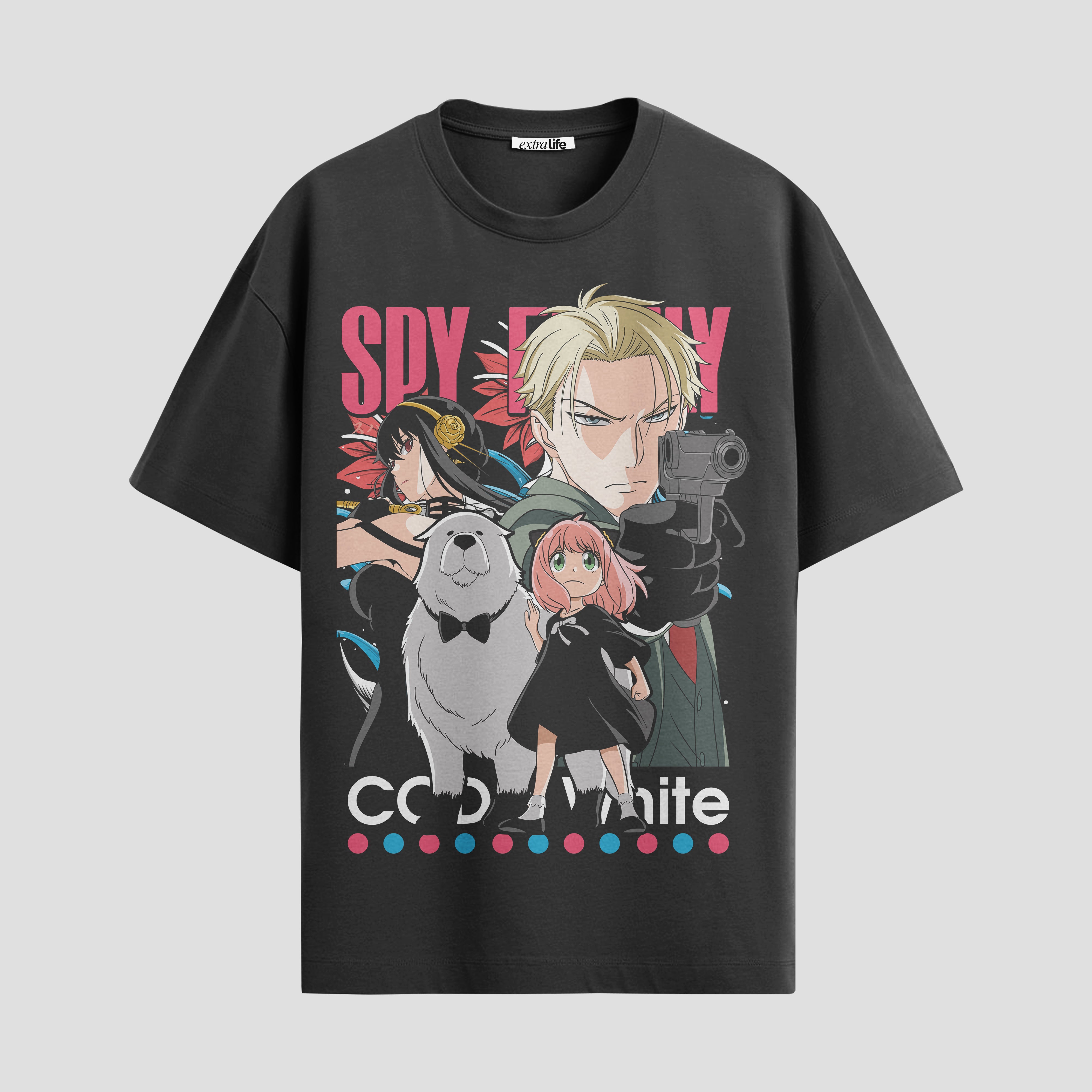 Playera urbana de anime y gaming ExtraLife MX, corte Standard Fit unisex ligero y transpirable en color Deep Black y Pure White, ropa de uso diario para gym y casual.