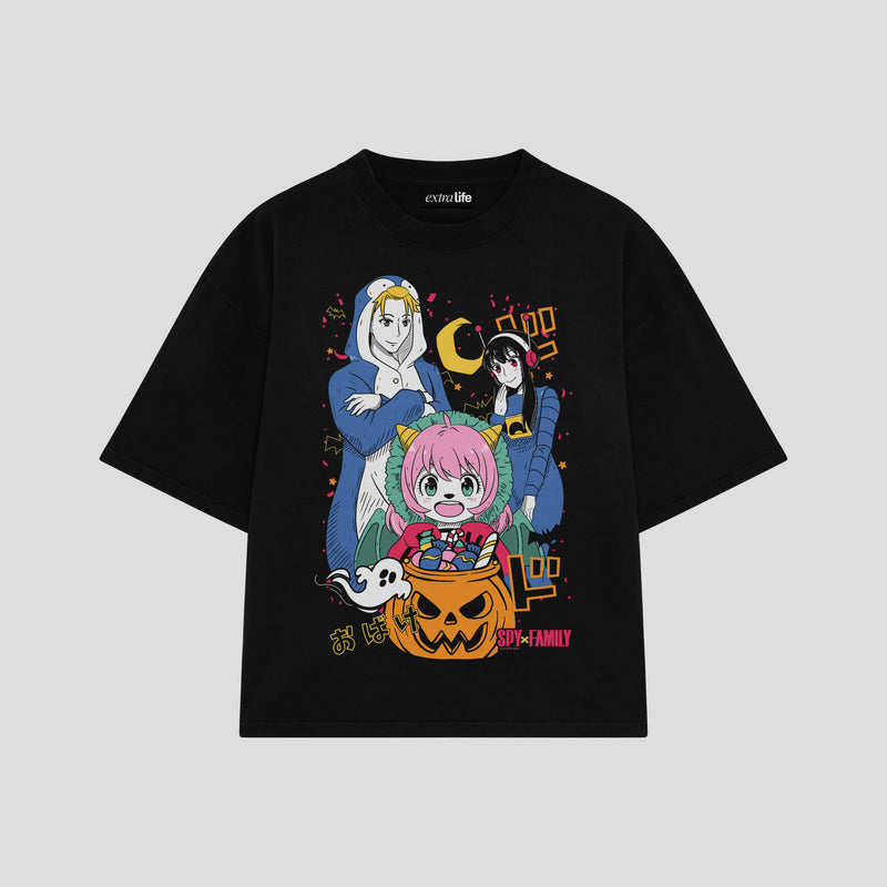 Playera streetwear premium de anime y gaming ExtraLife MX, corte boxy oversized drop shoulder heavyweight en color Deep Black y Off-White, moda urbana mexicana de culto.