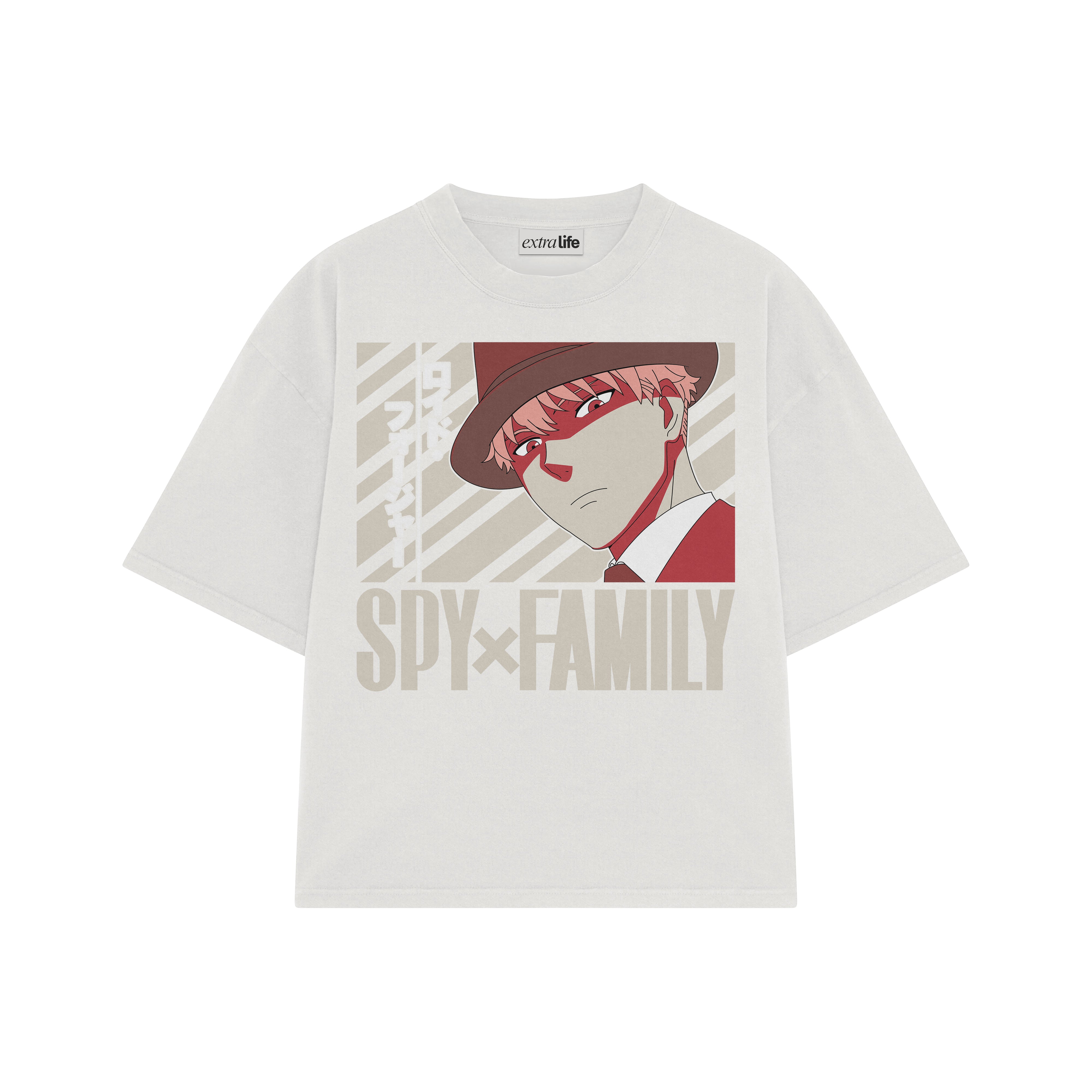 Playera streetwear premium de anime y gaming ExtraLife MX, corte boxy oversized drop shoulder heavyweight en color Deep Black y Off-White, moda urbana mexicana de culto.