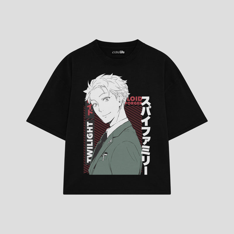 Playera streetwear premium de anime y gaming ExtraLife MX, corte boxy oversized drop shoulder heavyweight en color Deep Black y Off-White, moda urbana mexicana de culto.