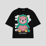 Playera streetwear premium de anime y gaming ExtraLife MX, corte boxy oversized drop shoulder heavyweight en color Deep Black y Off-White, moda urbana mexicana de culto.