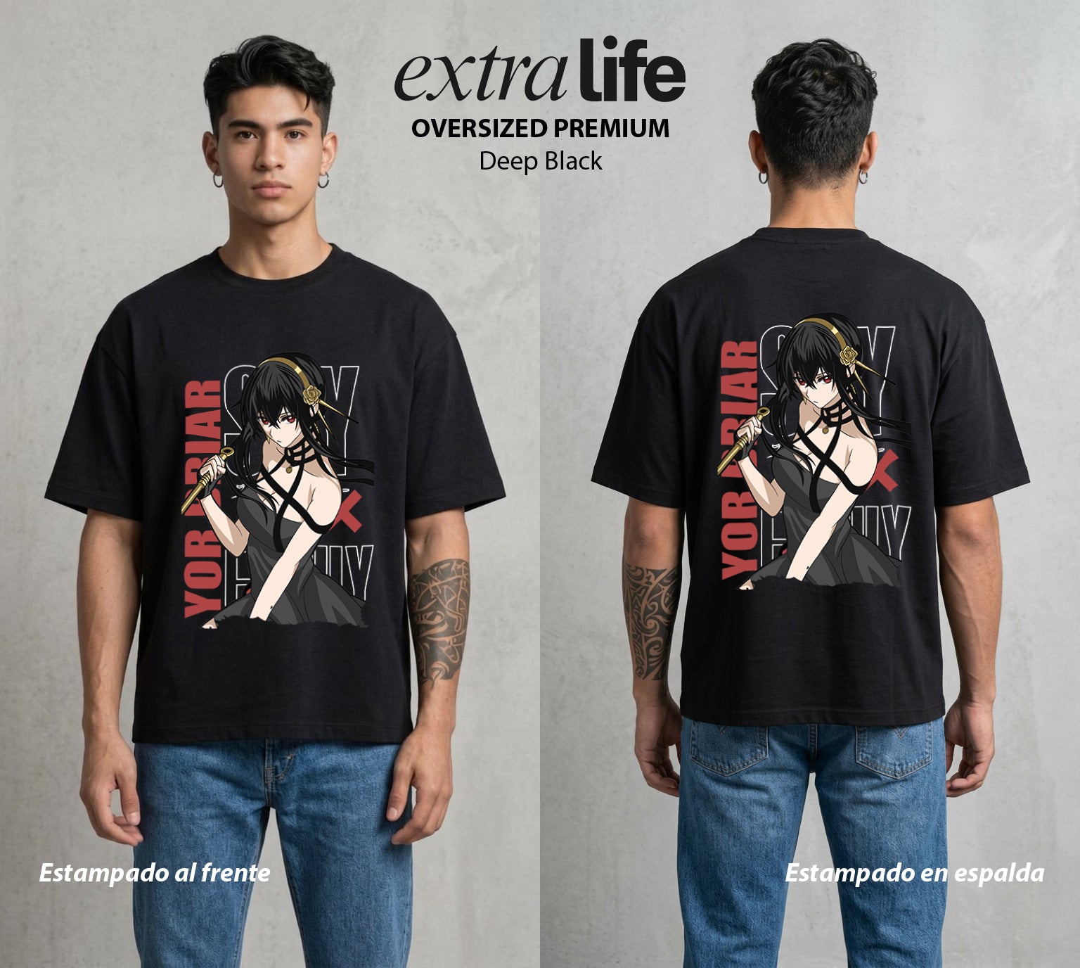 Familia de Operativos | La Asesina con Corazon #04178 - Playera Oversized Premium | Deep Black - Foto en modelo