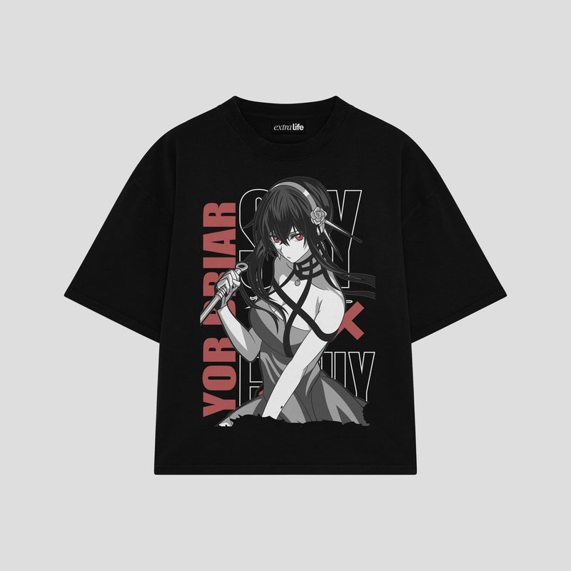 Playera streetwear premium de anime y gaming ExtraLife MX, corte boxy oversized drop shoulder heavyweight en color Deep Black y Off-White, moda urbana mexicana de culto.