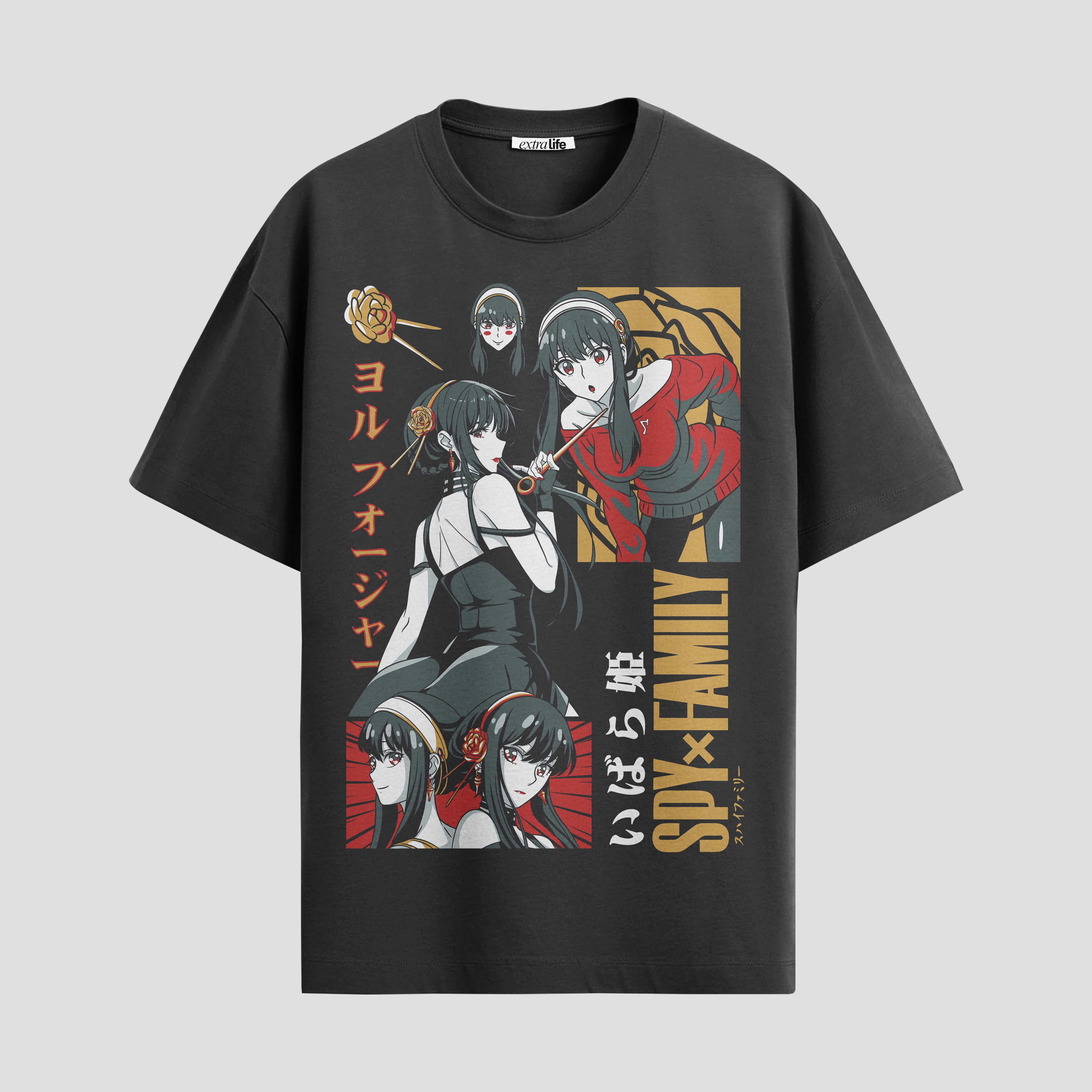 Playera urbana de anime y gaming ExtraLife MX, corte Standard Fit unisex ligero y transpirable en color Deep Black y Pure White, ropa de uso diario para gym y casual.