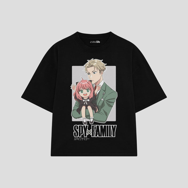 Playera streetwear premium de anime y gaming ExtraLife MX, corte boxy oversized drop shoulder heavyweight en color Deep Black y Off-White, moda urbana mexicana de culto.