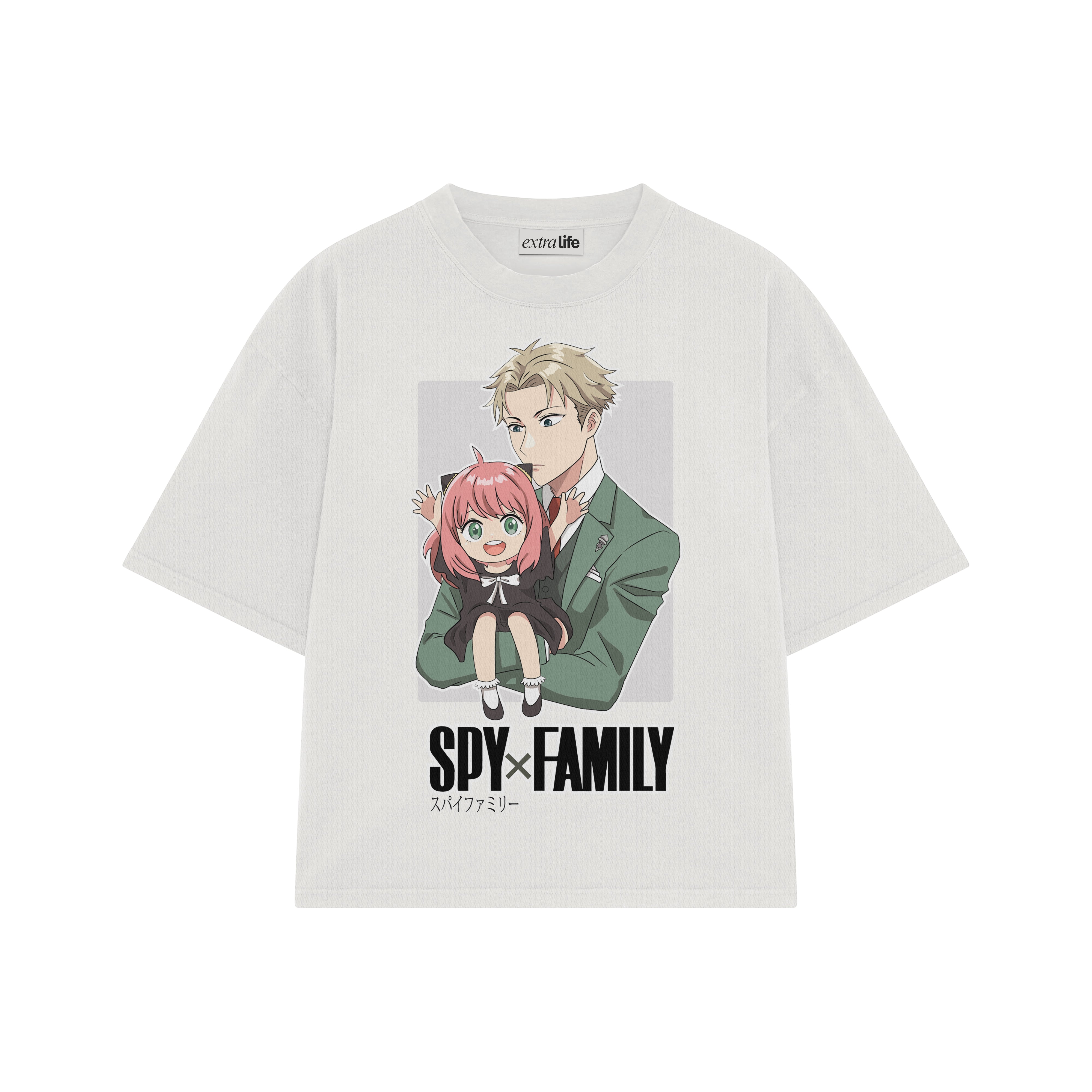 Playera streetwear premium de anime y gaming ExtraLife MX, corte boxy oversized drop shoulder heavyweight en color Deep Black y Off-White, moda urbana mexicana de culto.