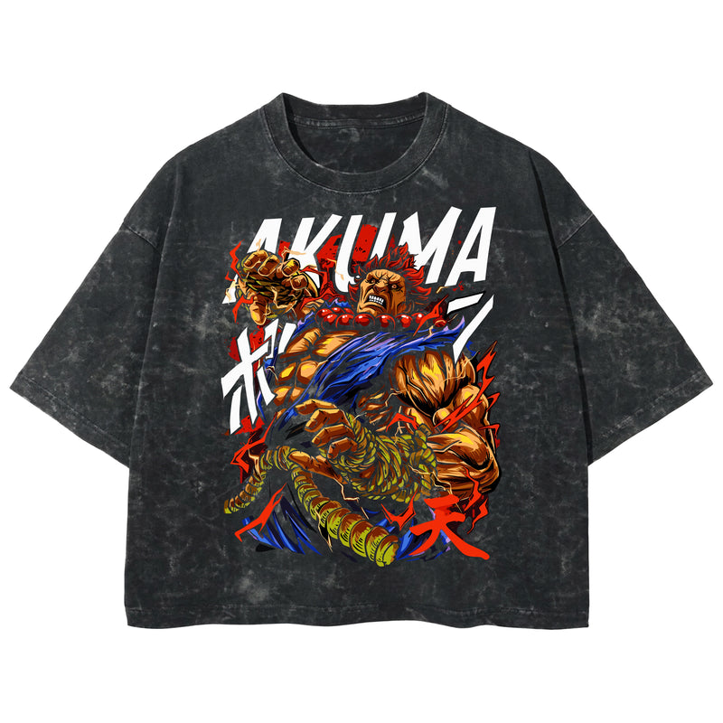 Playera streetwear premium de anime y gaming ExtraLife MX, corte boxy deluxe mineral wash heavyweight en color Acid Wash, moda urbana mexicana de culto.