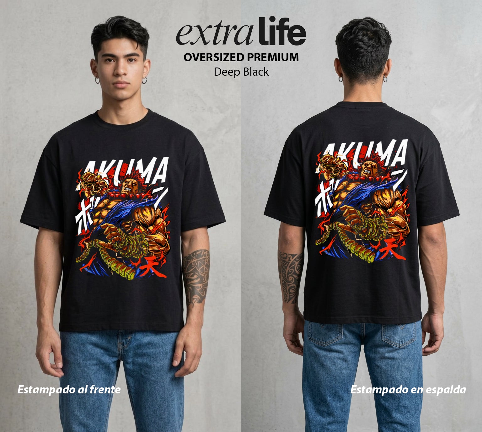 El Torneo Callejero | El Puño del Caos Oscuro #04190 - Playera Oversized Premium | Deep Black - Foto en modelo