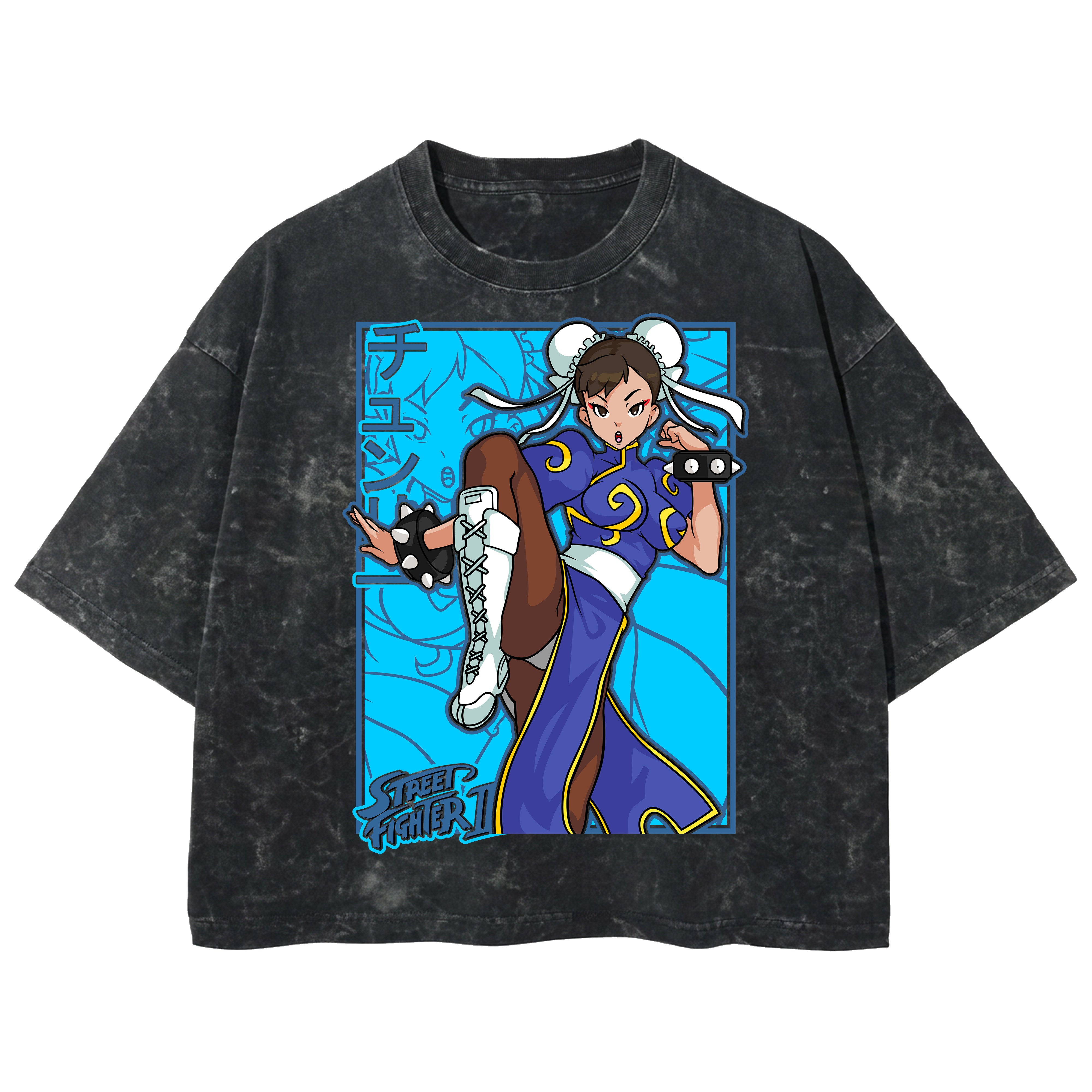 Playera streetwear premium de anime y gaming ExtraLife MX, corte boxy deluxe mineral wash heavyweight en color Acid Wash, moda urbana mexicana de culto.