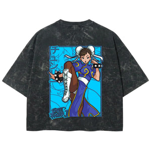 Playera streetwear premium de anime y gaming ExtraLife MX, corte boxy deluxe mineral wash heavyweight en color Acid Wash, moda urbana mexicana de culto.