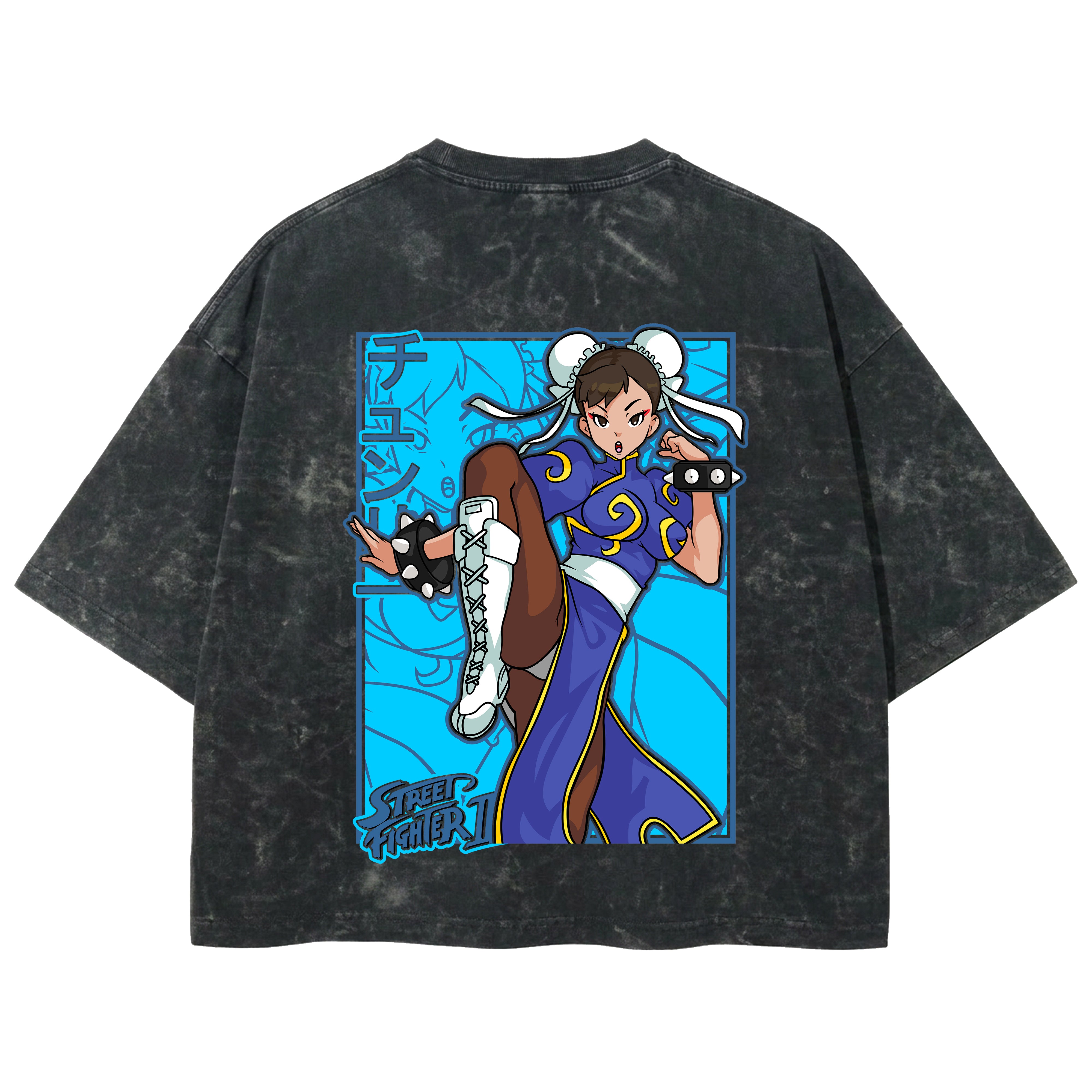 Playera streetwear premium de anime y gaming ExtraLife MX, corte boxy deluxe mineral wash heavyweight en color Acid Wash, moda urbana mexicana de culto.
