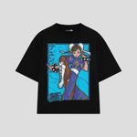 Playera streetwear premium de anime y gaming ExtraLife MX, corte boxy oversized drop shoulder heavyweight en color Deep Black y Off-White, moda urbana mexicana de culto.