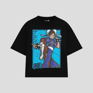 Playera streetwear premium de anime y gaming ExtraLife MX, corte boxy oversized drop shoulder heavyweight en color Deep Black y Off-White, moda urbana mexicana de culto.