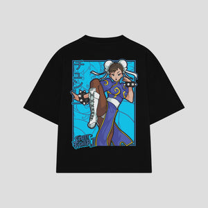 Playera streetwear premium de anime y gaming ExtraLife MX, corte boxy oversized drop shoulder heavyweight en color Deep Black y Off-White, moda urbana mexicana de culto.