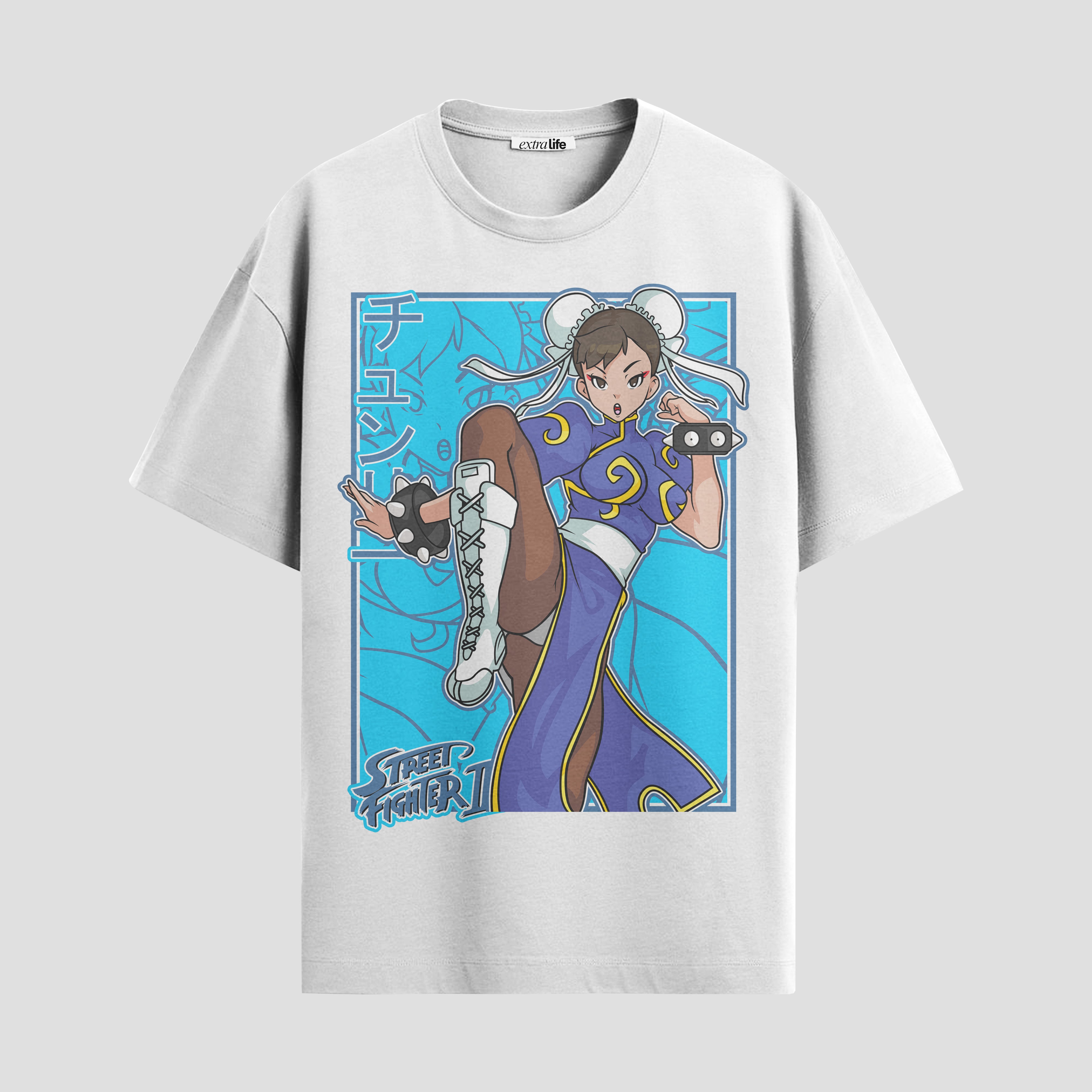 Playera urbana de anime y gaming ExtraLife MX, corte Standard Fit unisex ligero y transpirable en color Deep Black y Pure White, ropa de uso diario para gym y casual.