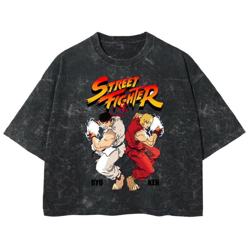 Playera streetwear premium de anime y gaming ExtraLife MX, corte boxy deluxe mineral wash heavyweight en color Acid Wash, moda urbana mexicana de culto.