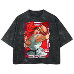 Playera streetwear premium de anime y gaming ExtraLife MX, corte boxy deluxe mineral wash heavyweight en color Acid Wash, moda urbana mexicana de culto.