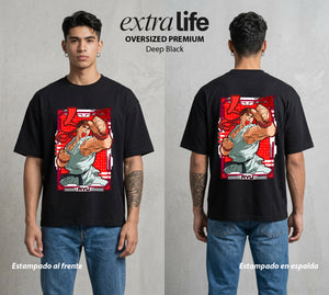 El Torneo Callejero | El Viajero del Shotokan #04193 - Playera Oversized Premium | Deep Black - Foto en modelo