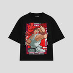 Playera streetwear premium de anime y gaming ExtraLife MX, corte boxy oversized drop shoulder heavyweight en color Deep Black y Off-White, moda urbana mexicana de culto.