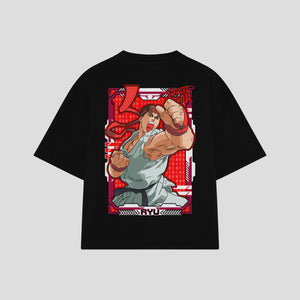 Playera streetwear premium de anime y gaming ExtraLife MX, corte boxy oversized drop shoulder heavyweight en color Deep Black y Off-White, moda urbana mexicana de culto.