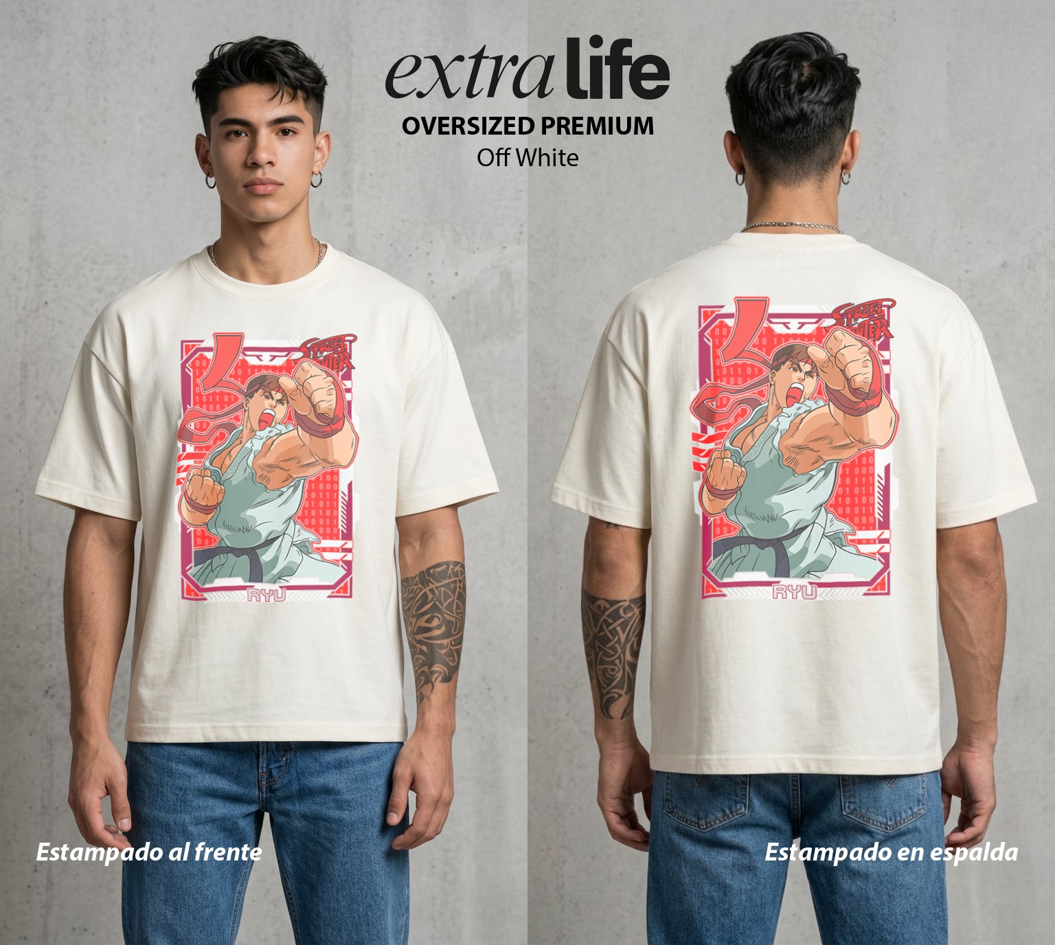 El Torneo Callejero | El Viajero del Shotokan #04193 - Playera Oversized Premium | Off White - Foto en modelo