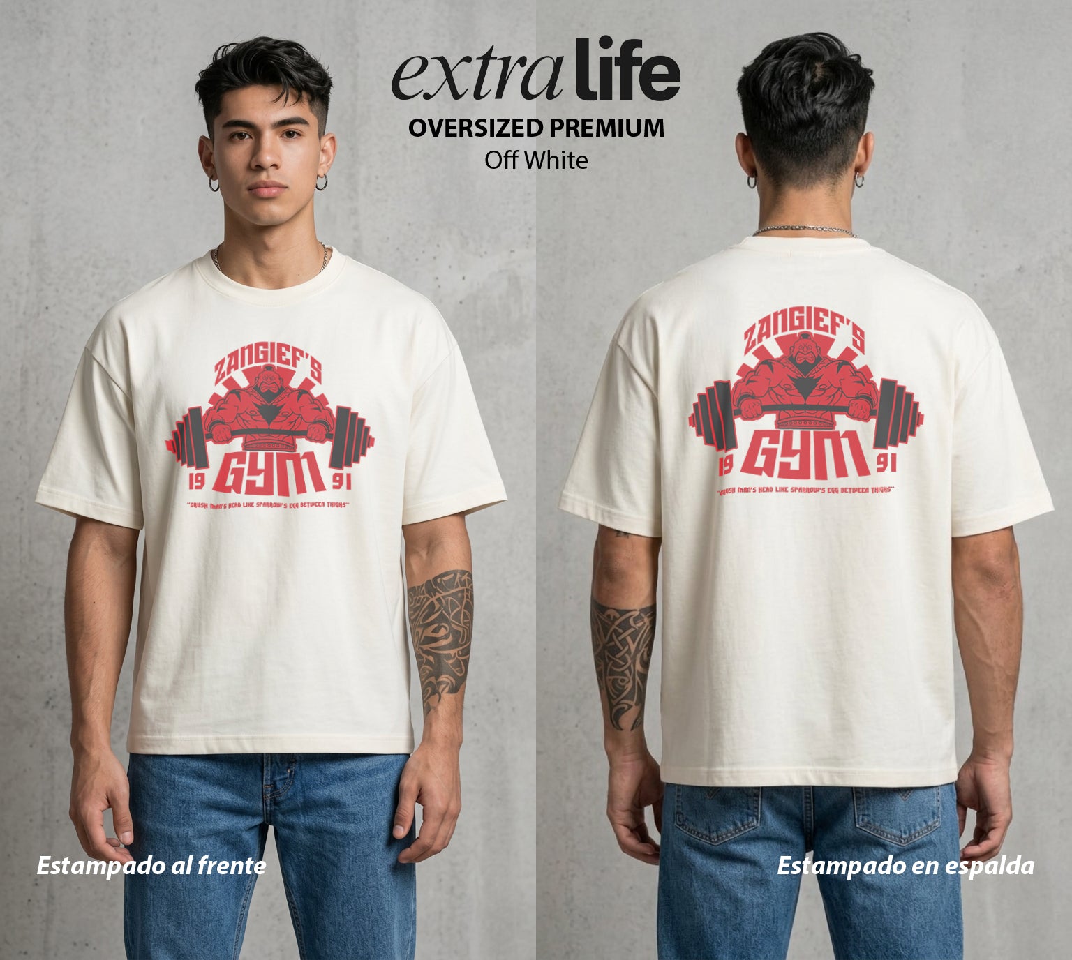 El Torneo Callejero | El Oso del Ring en el Gym #04194 - Playera Oversized Premium | Off White - Foto en modelo