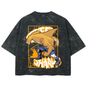 Playera streetwear premium de anime y gaming ExtraLife MX, corte boxy deluxe mineral wash heavyweight en color Acid Wash, moda urbana mexicana de culto.