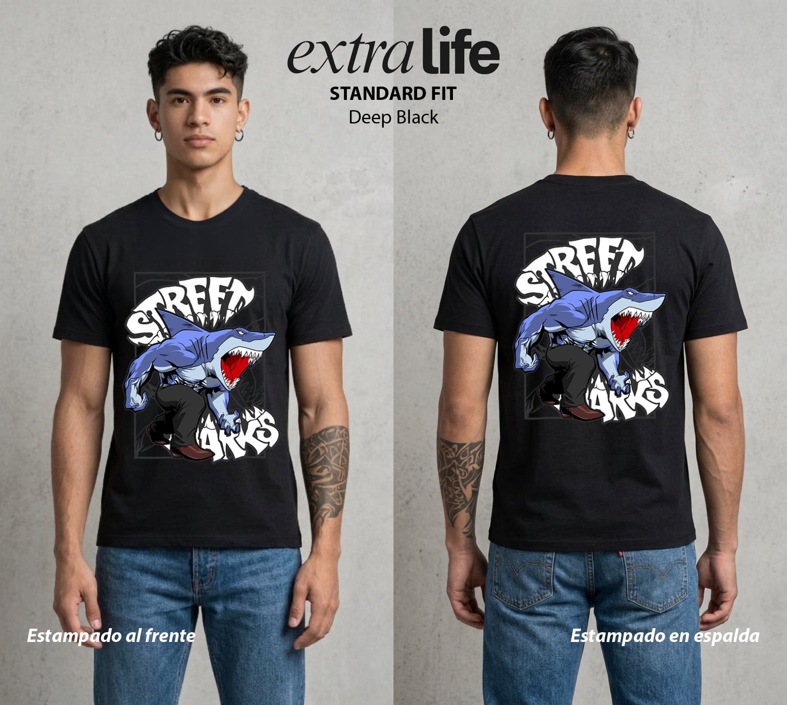 Los Tiburones Mutantes | El Lider del Mar #04196 - Playera Standard Fit | Deep Black - Foto en modelo