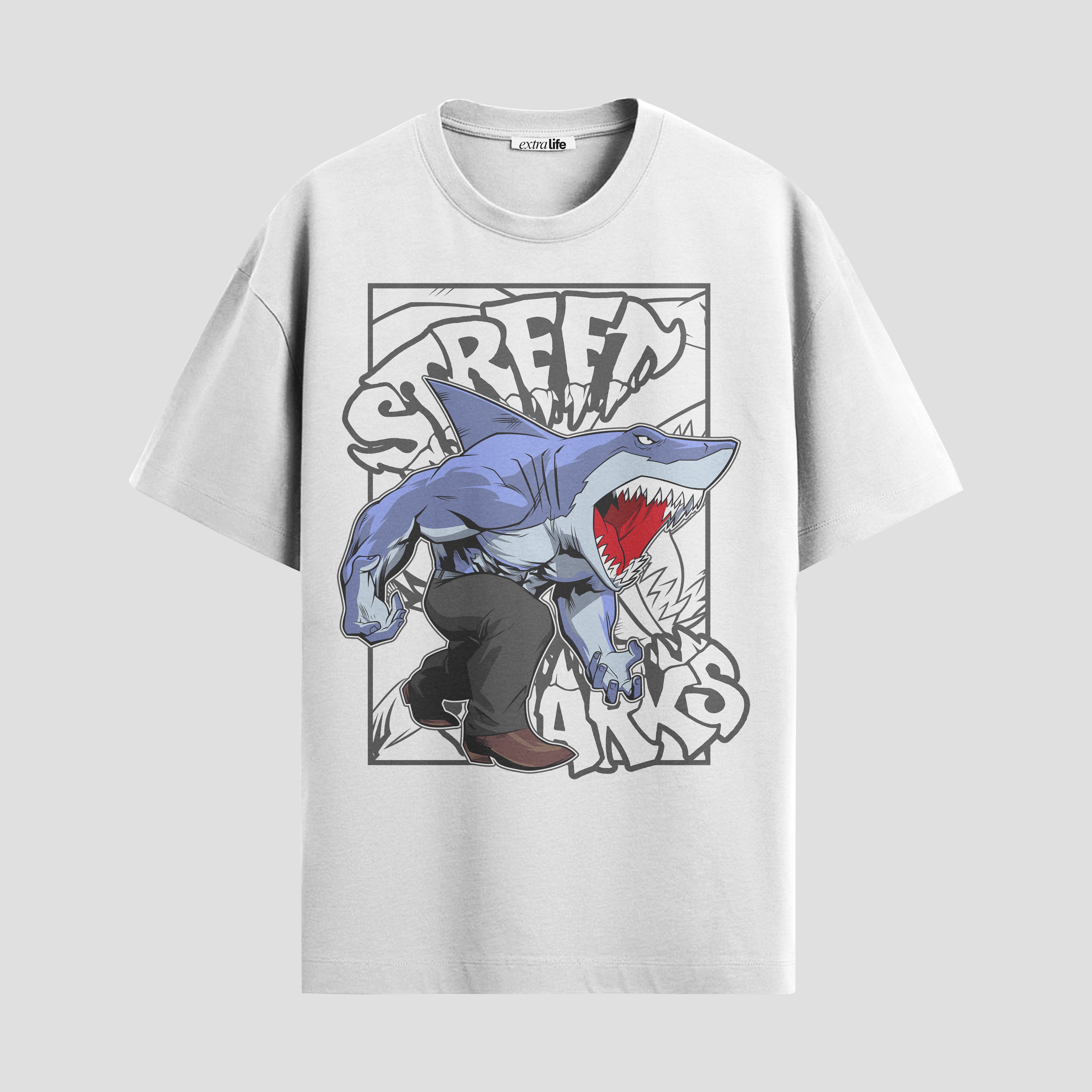 Playera urbana de anime y gaming ExtraLife MX, corte Standard Fit unisex ligero y transpirable en color Deep Black y Pure White, ropa de uso diario para gym y casual.