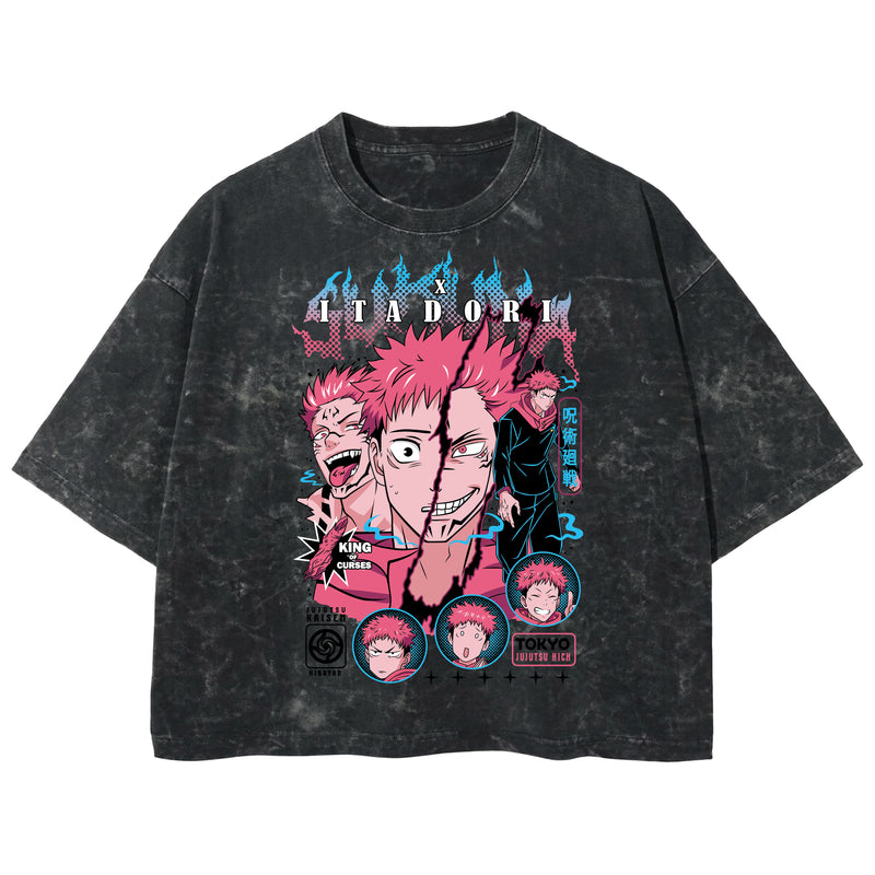Playera streetwear premium de anime y gaming ExtraLife MX, corte boxy deluxe mineral wash heavyweight en color Acid Wash, moda urbana mexicana de culto.