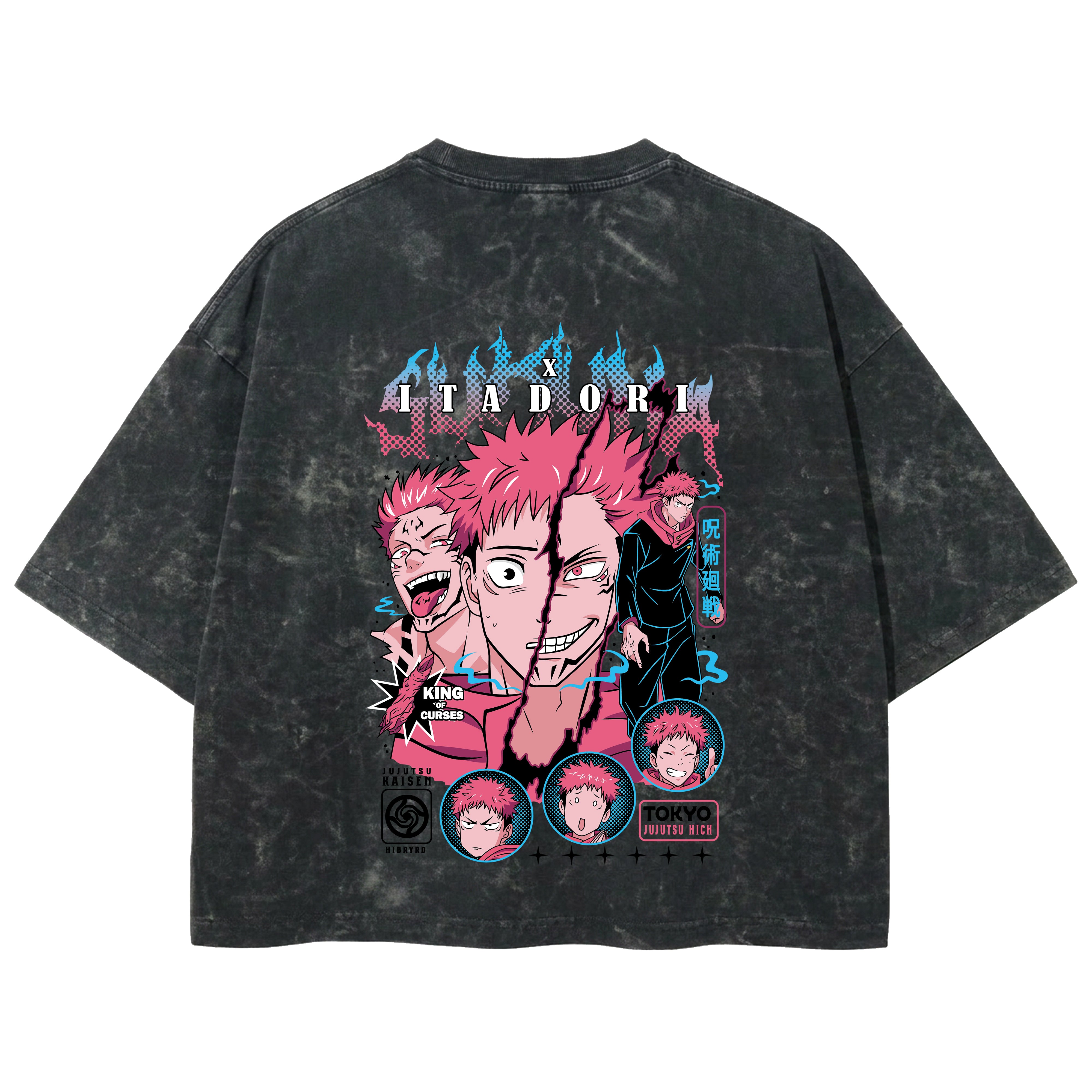Playera streetwear premium de anime y gaming ExtraLife MX, corte boxy deluxe mineral wash heavyweight en color Acid Wash, moda urbana mexicana de culto.
