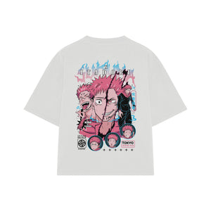 Playera streetwear premium de anime y gaming ExtraLife MX, corte boxy oversized drop shoulder heavyweight en color Deep Black y Off-White, moda urbana mexicana de culto.