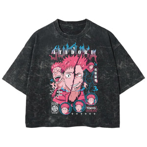 Playera streetwear premium de anime y gaming ExtraLife MX, corte boxy deluxe mineral wash heavyweight en color Acid Wash, moda urbana mexicana de culto.