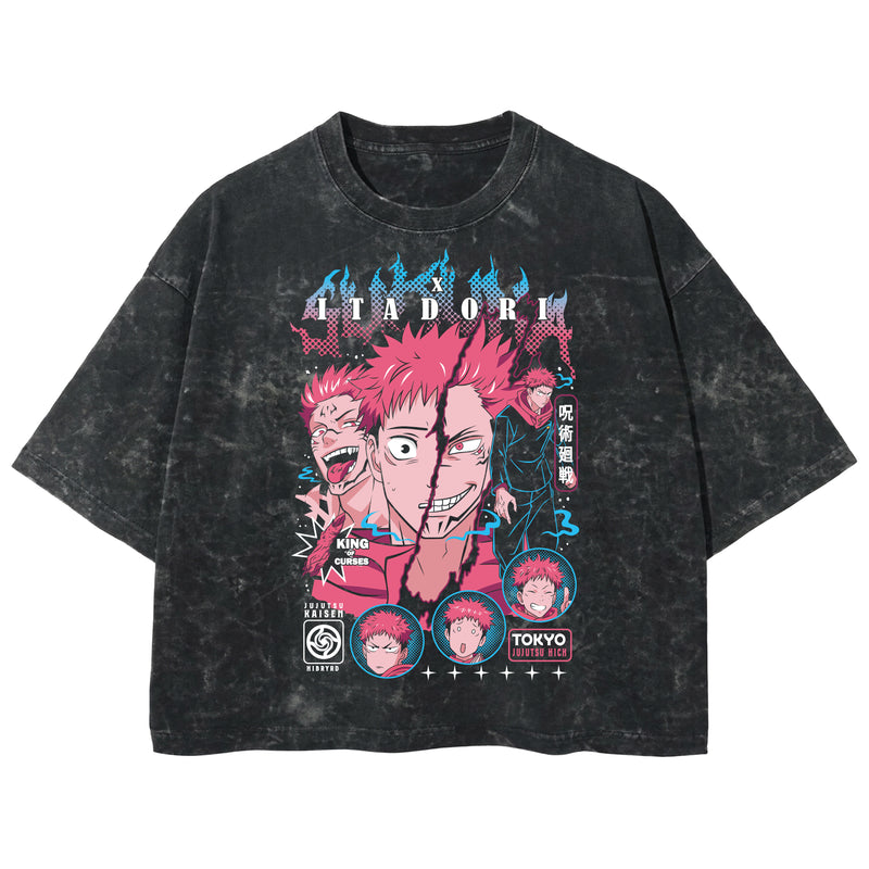 Playera streetwear premium de anime y gaming ExtraLife MX, corte boxy deluxe mineral wash heavyweight en color Acid Wash, moda urbana mexicana de culto.