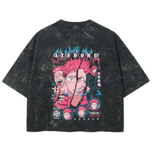 Playera streetwear premium de anime y gaming ExtraLife MX, corte boxy deluxe mineral wash heavyweight en color Acid Wash, moda urbana mexicana de culto.
