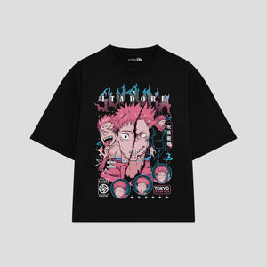 Playera streetwear premium de anime y gaming ExtraLife MX, corte boxy oversized drop shoulder heavyweight en color Deep Black y Off-White, moda urbana mexicana de culto.