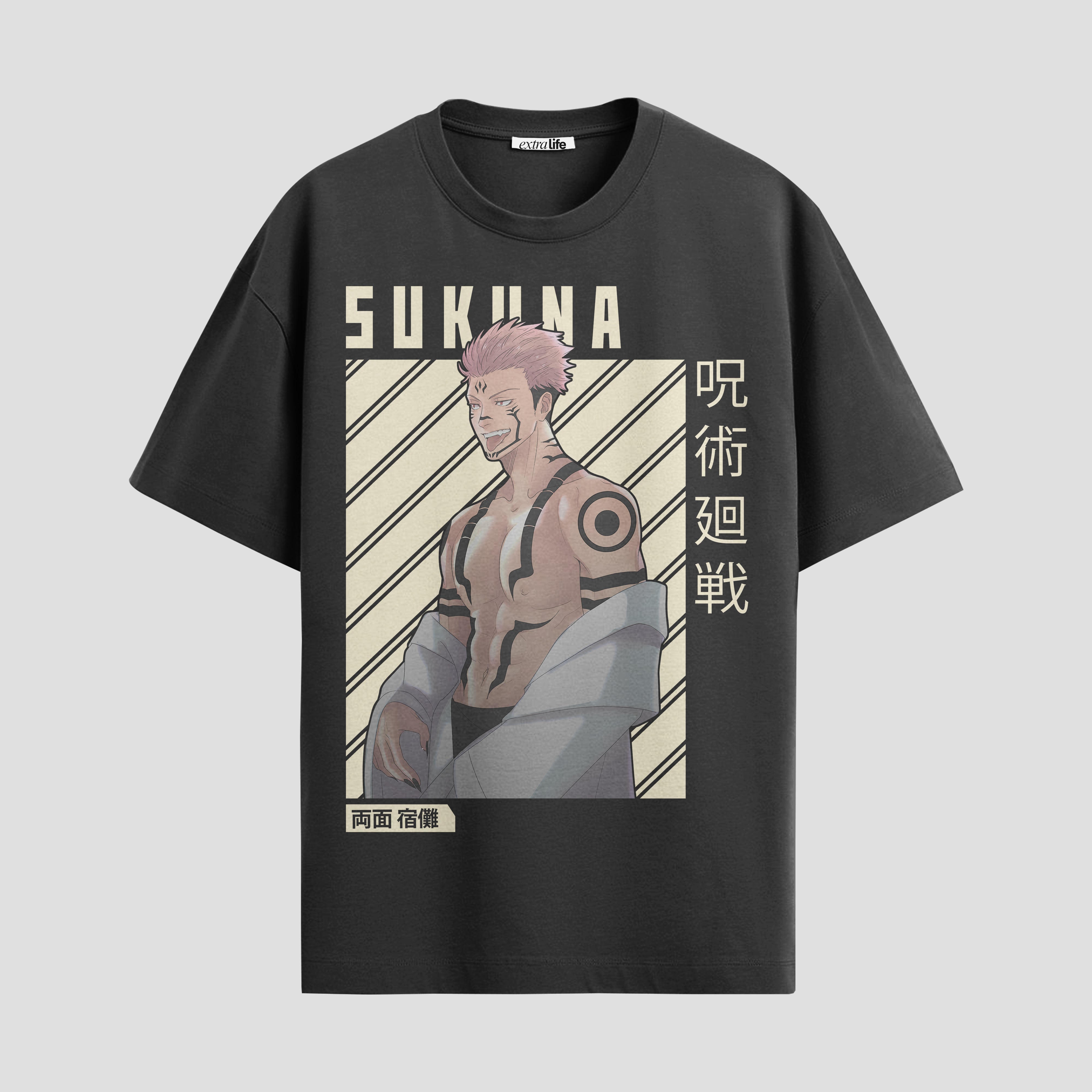 Playera urbana de anime y gaming ExtraLife MX, corte Standard Fit unisex ligero y transpirable en color Deep Black y Pure White, ropa de uso diario para gym y casual.