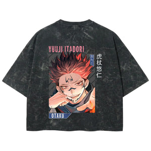 Playera streetwear premium de anime y gaming ExtraLife MX, corte boxy deluxe mineral wash heavyweight en color Acid Wash, moda urbana mexicana de culto.