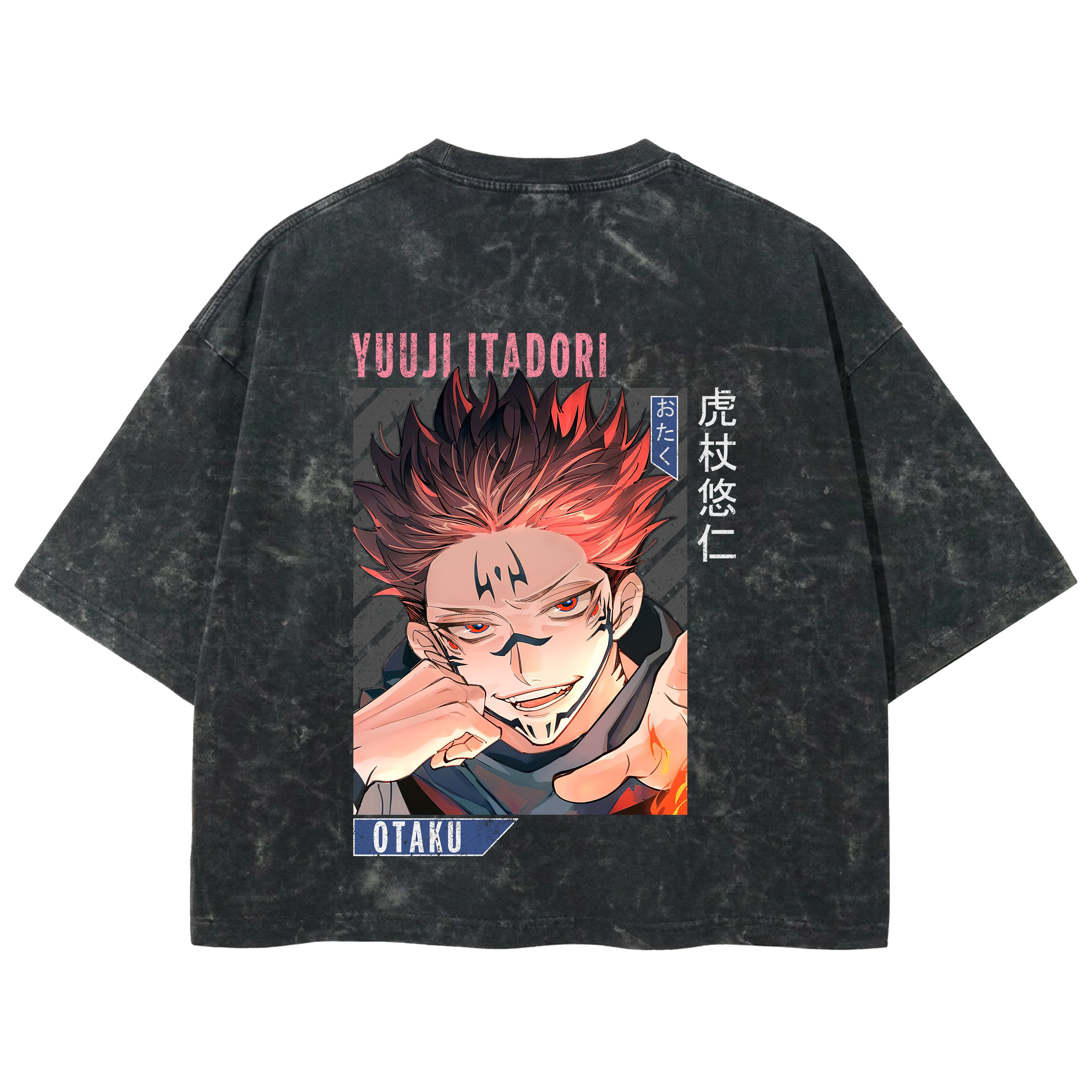 Playera streetwear premium de anime y gaming ExtraLife MX, corte boxy deluxe mineral wash heavyweight en color Acid Wash, moda urbana mexicana de culto.