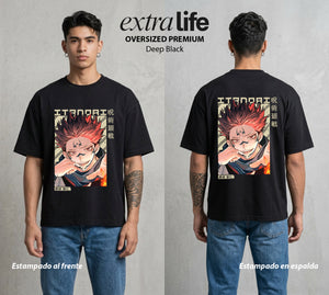El Arte de las Maldiciones | El Caos Incarnado #04206 - Playera Oversized Premium | Deep Black - Foto en modelo
