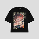 Playera streetwear premium de anime y gaming ExtraLife MX, corte boxy oversized drop shoulder heavyweight en color Deep Black y Off-White, moda urbana mexicana de culto.
