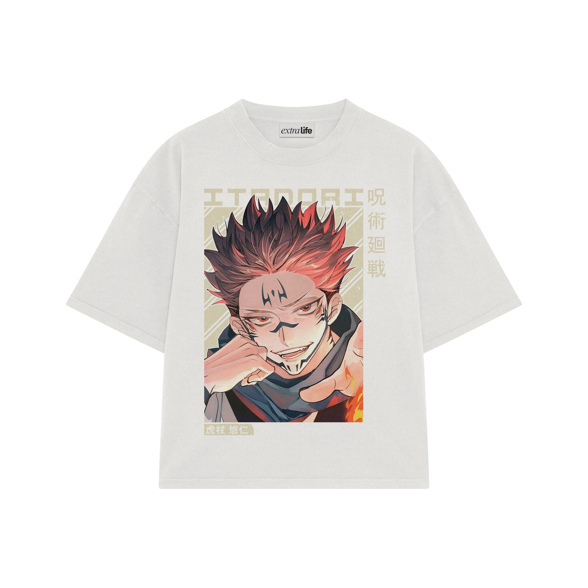 Playera streetwear premium de anime y gaming ExtraLife MX, corte oversized drop shoulder ligero y fresco en color Deep Black y Off-White, moda urbana mexicana de culto.