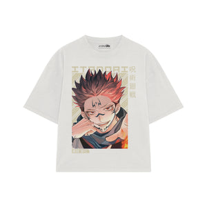 Playera streetwear premium de anime y gaming ExtraLife MX, corte boxy oversized drop shoulder heavyweight en color Deep Black y Off-White, moda urbana mexicana de culto.
